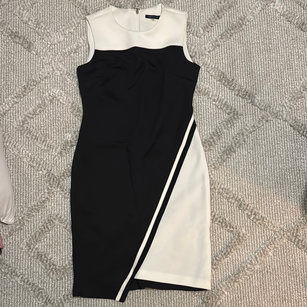 Black and White Asymmetrical Wrap Midi Dress